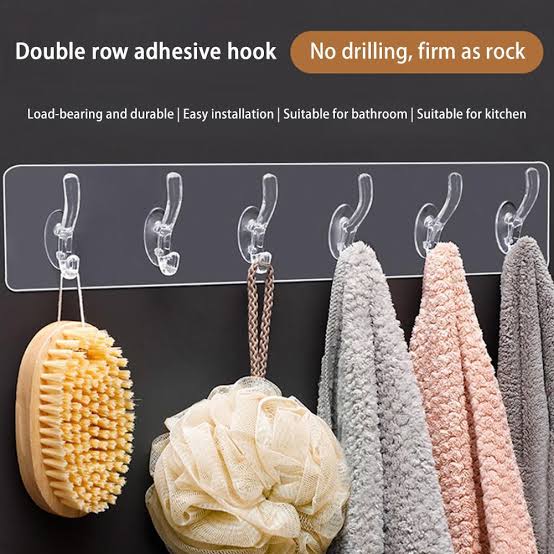Double Row Adhesive Hook | Transparent Sticky Hook | Wall Hooks Self Adhesive Clothes Coat | Door Hanger Towel Key Holder Bathroom Kitchen Storage Sticker Hook (Copy) (Copy)