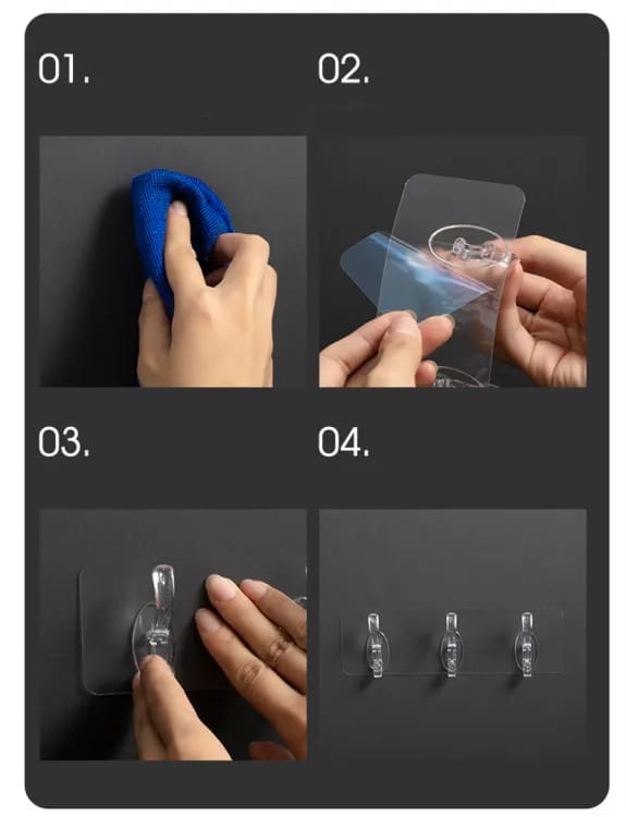 Double Row Adhesive Hook | Transparent Sticky Hook | Wall Hooks Self Adhesive Clothes Coat | Door Hanger Towel Key Holder Bathroom Kitchen Storage Sticker Hook (Copy) (Copy)